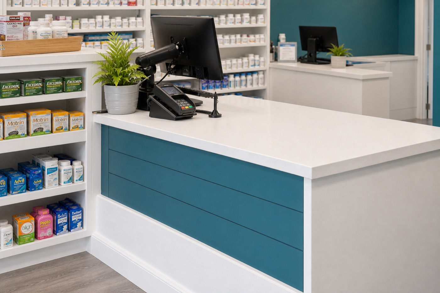 The service counter at Murray Shore Pharmacy