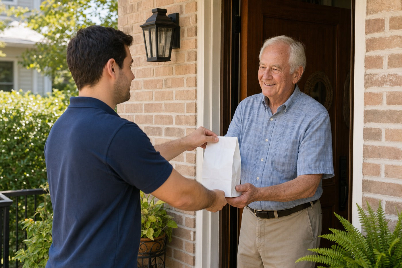 A Murray Shore delivery handed over at a front door