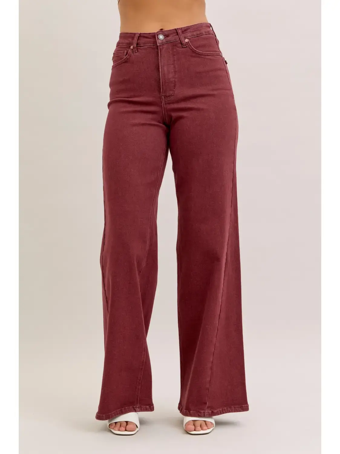 Burgundy High- Waist Retro Wide Legged