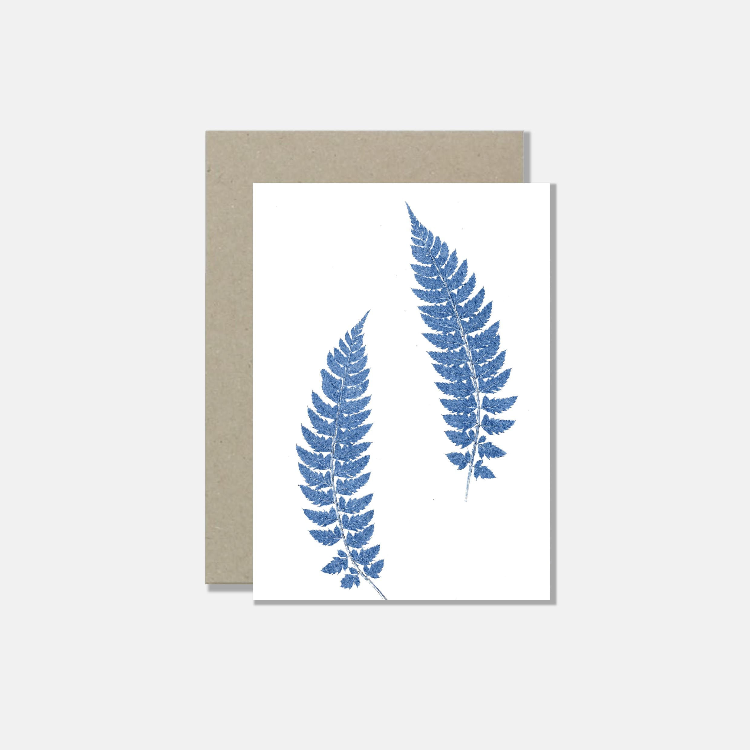 Klappkarte A6 - Duo Farn weiss blau