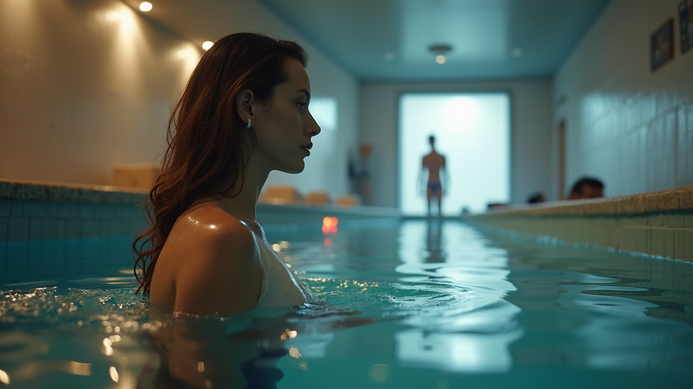 Vue en plongée d'un studio photo avec un fond neutre et un éclairage professionnel