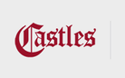 Logo for Castles featuring the brand name in a stylized, deep red Gothic-style script with an oversized initial 'C' and a minimalist vertical divider.