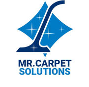 Blue vacuum logo with text: MR.CARPET SOLUTIONS, for carpet cleaning services