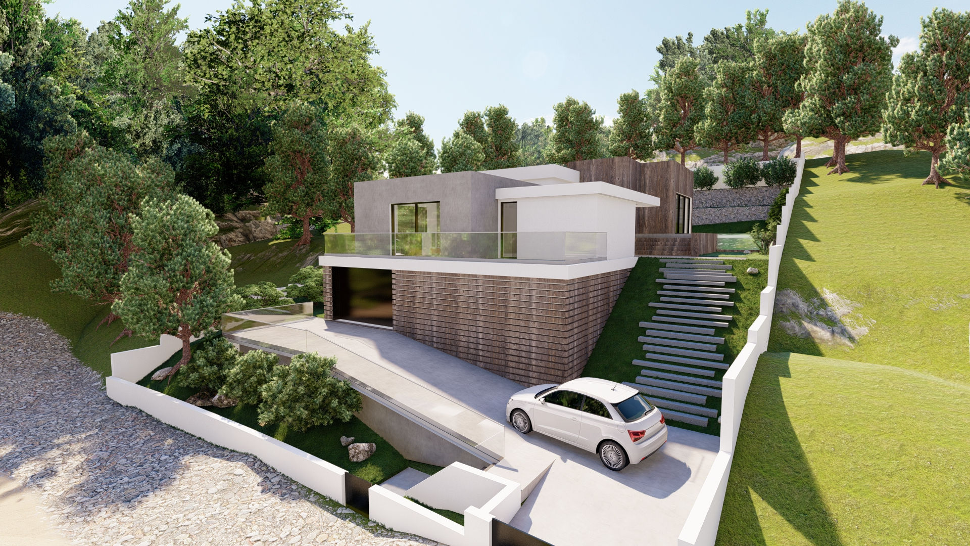 Moradia em terreno ascendente - Mafra — projeto de arquitetura residencial AJA Projetos