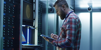Person in server room