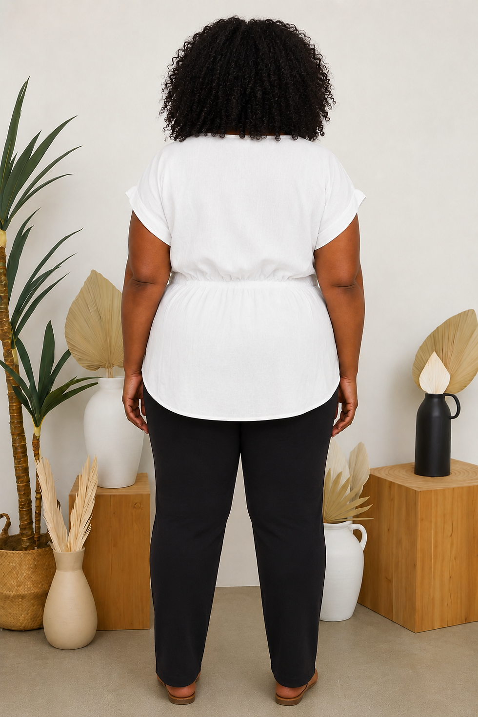 Thumbnail: Ivory Rayon/Linen Ruffle V-Neck Blouse