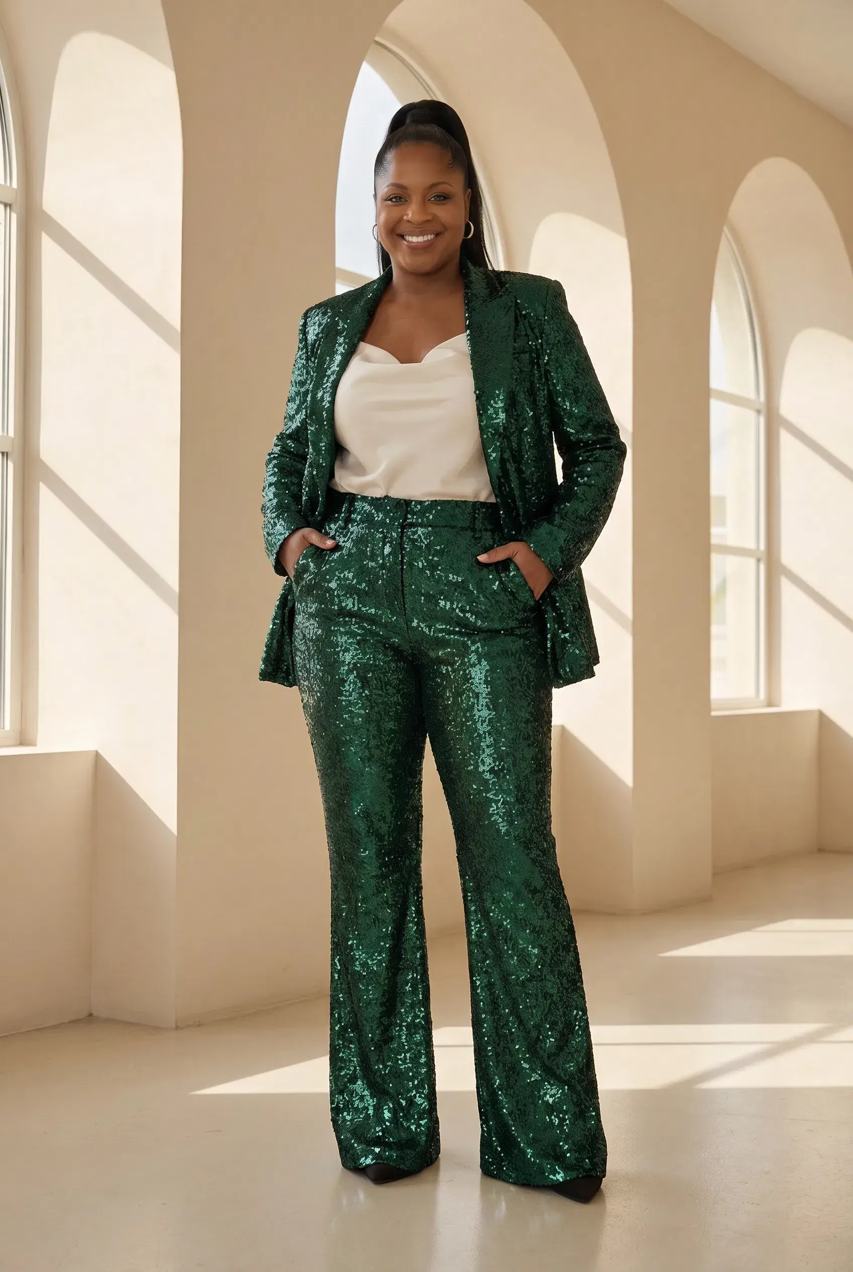 VSG Verified  Hunter  Green  Sequin Statement Pantsuit (1X-3X)