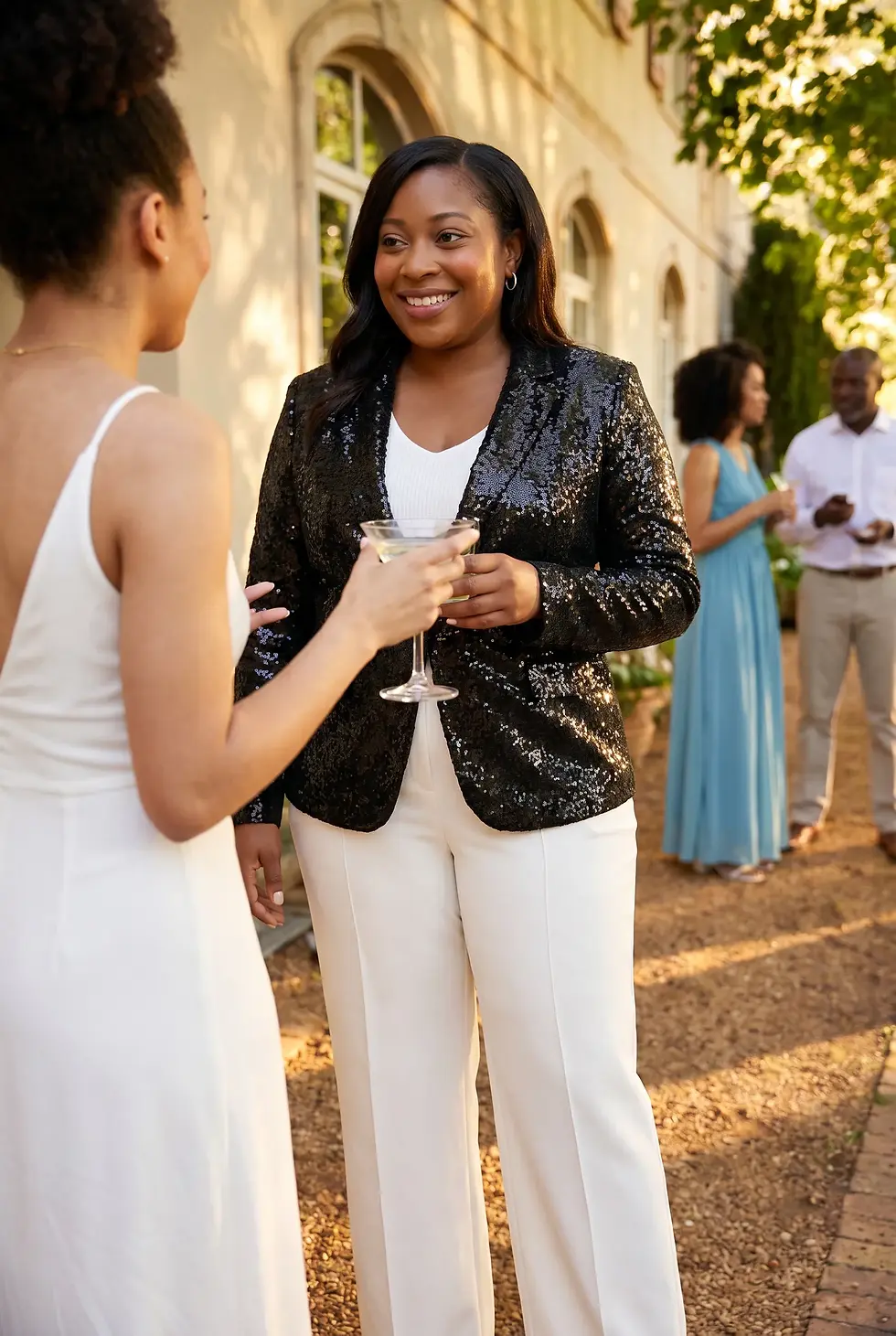 She came to celebrate, not compete.She understood the invitation. Shop the Black Sequin Suit.