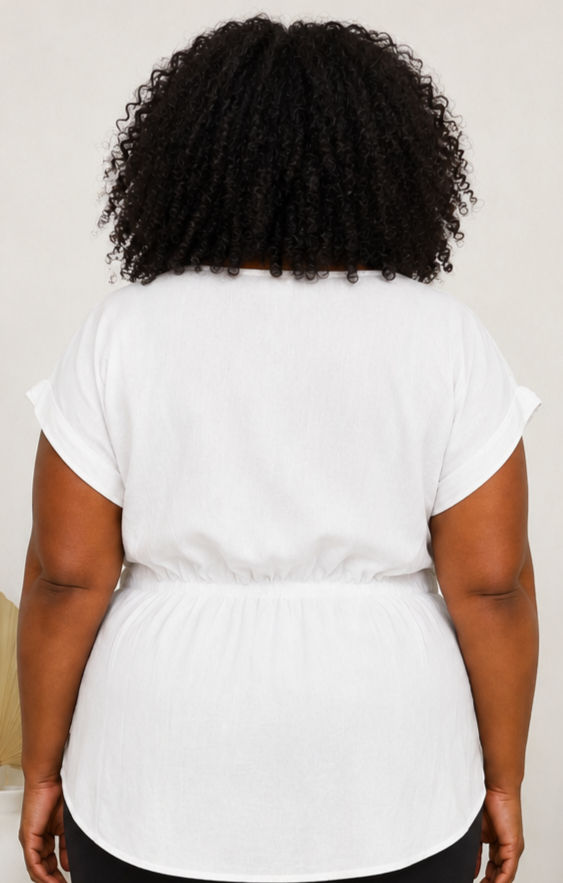 Thumbnail: Ivory Rayon/Linen Ruffle V-Neck Blouse
