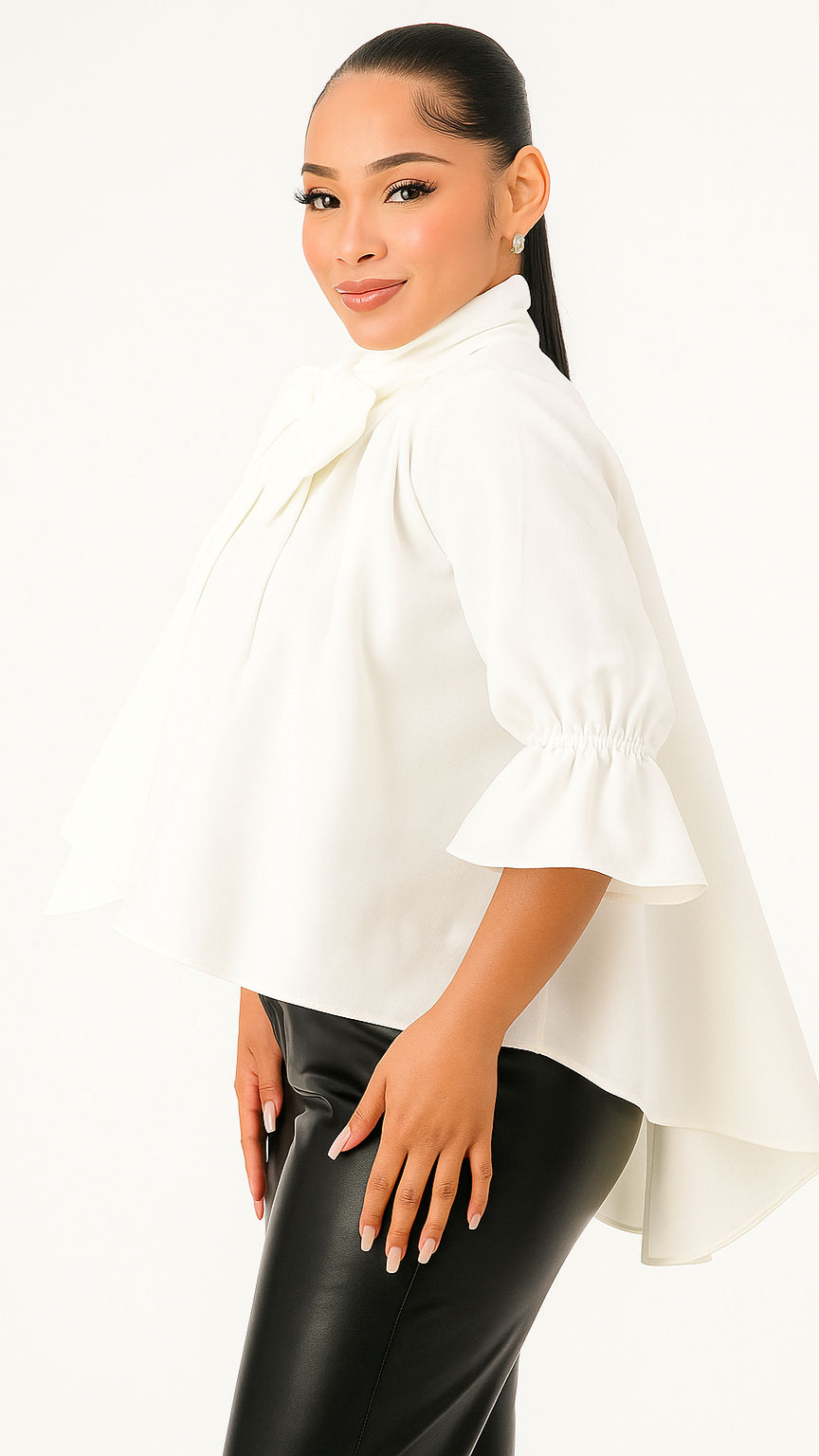 Thumbnail: Egyptian blend White Cotton Poplin High-Low Swing Back  Top