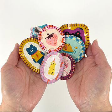 Fussy Cut Fabric Brooch group