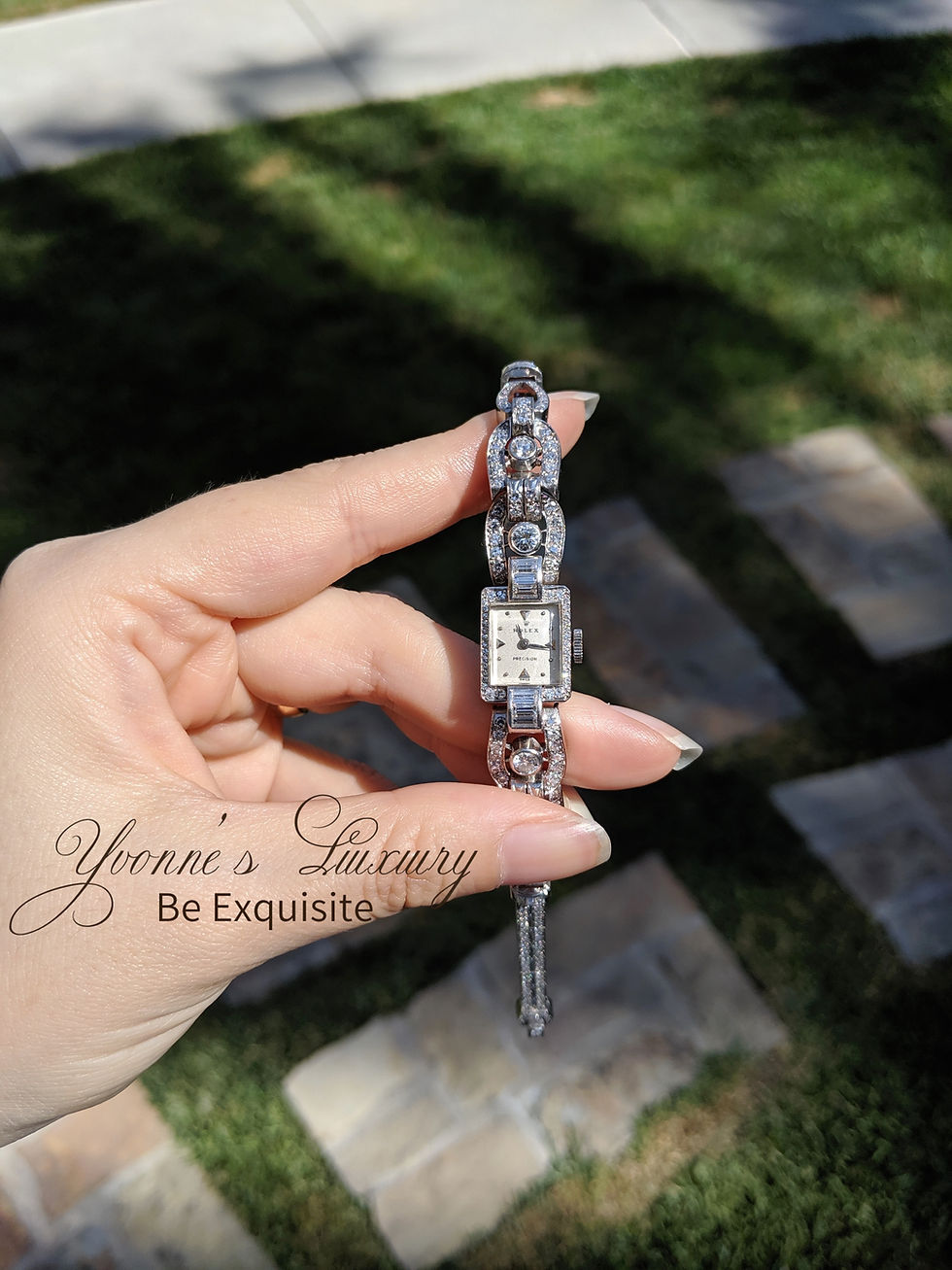 Thumbnail: Rolex Antique Platinum Baguette-cut Diamond Cocktail Dress Wristwatch