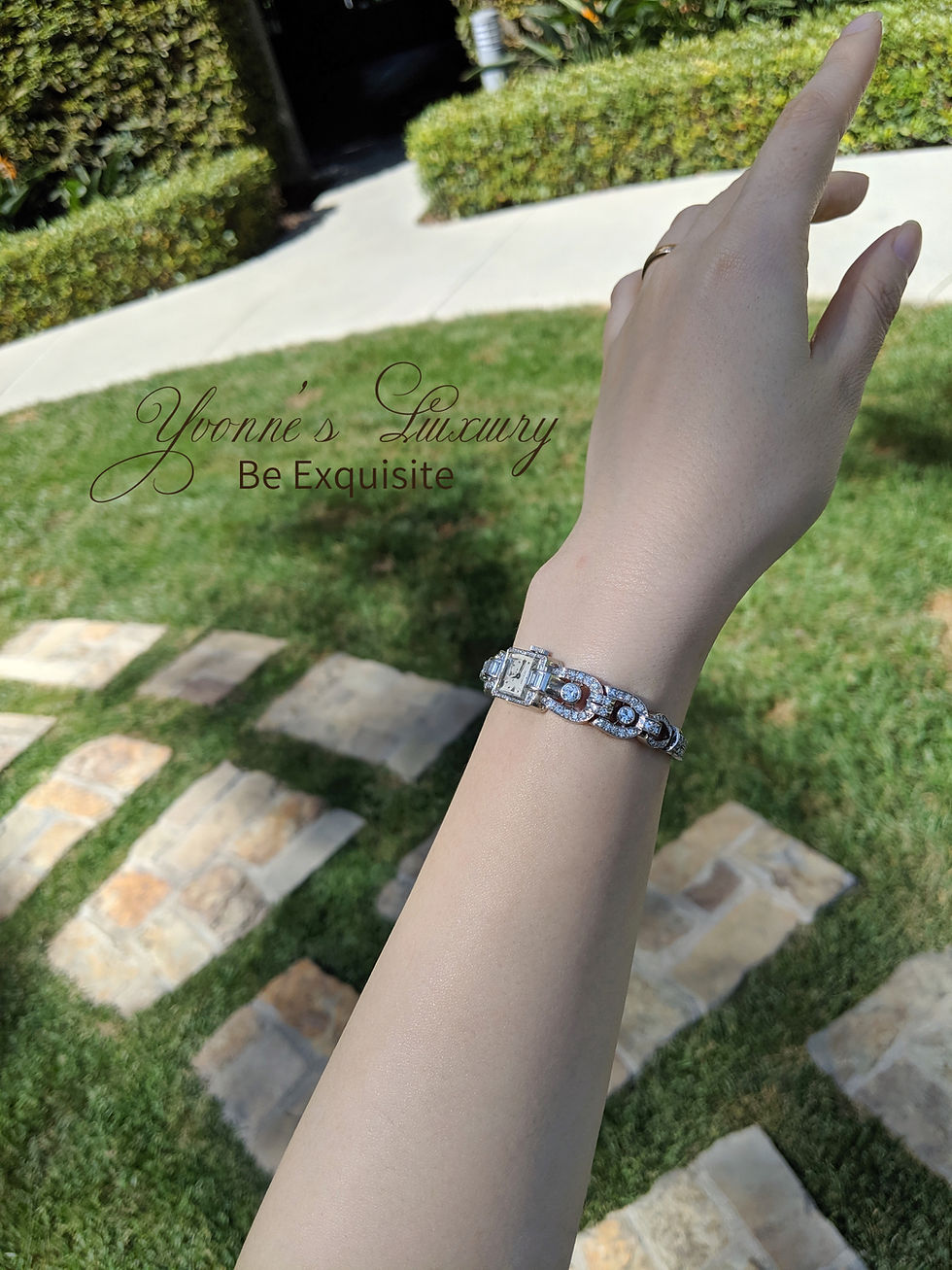 Thumbnail: Rolex Antique Platinum Baguette-cut Diamond Cocktail Dress Wristwatch