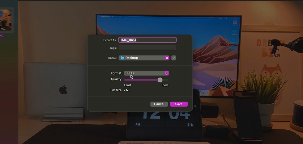 HEIC to PNG conversion dialog in preview app