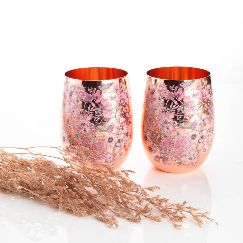 Floral Print Copper Glasses (set of 2), CLINQ