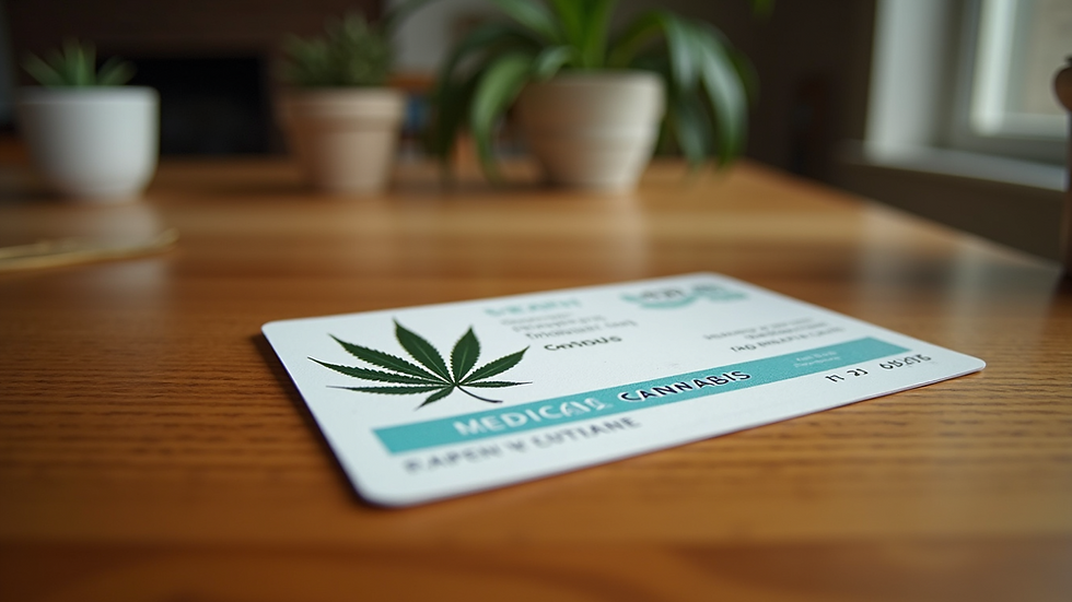 Eye-level view of a Utah medical cannabis card on a wooden table