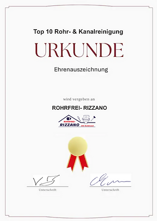 Urkunde Rohrfrei- Rizzano