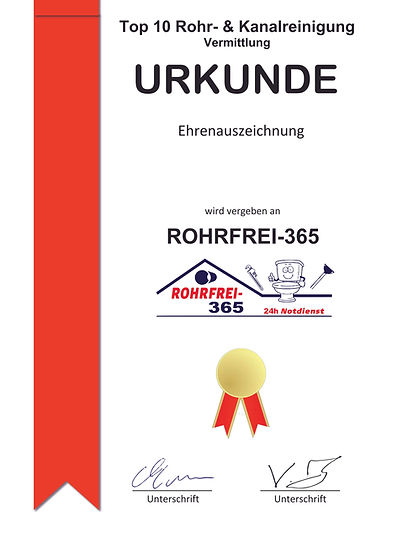 Rohrfrei-365 Urkunde