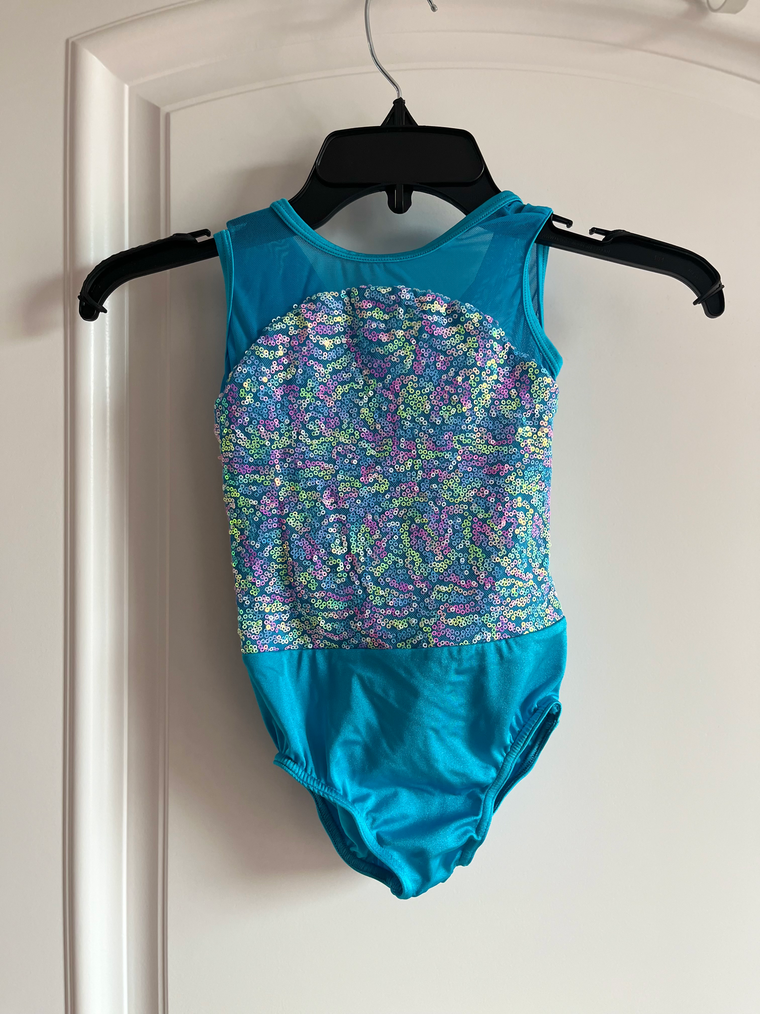 Blue Leotard with Rainbow Sequins