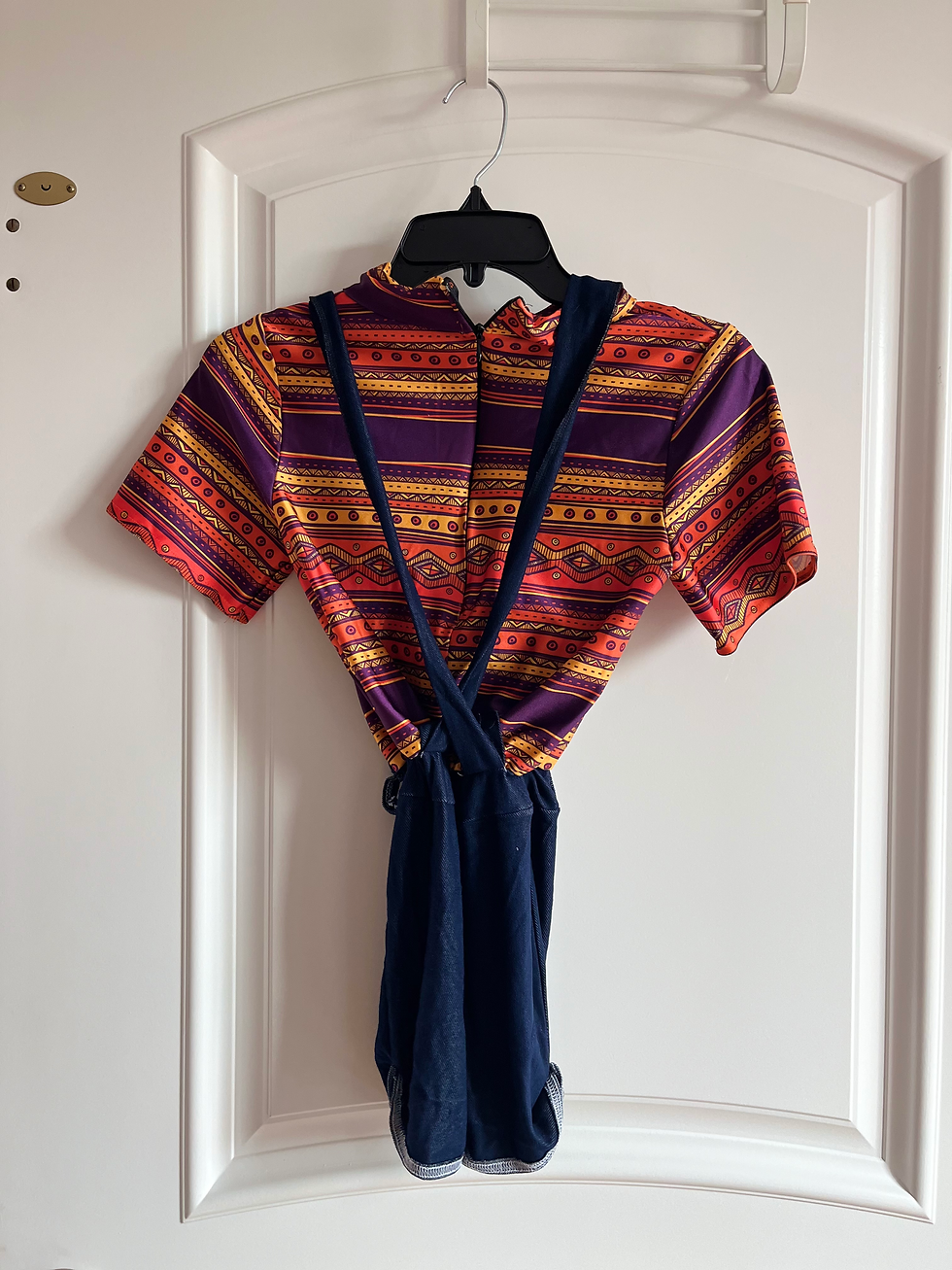 Thumbnail: Orange & Purple Pattern Top with Overalls Attached