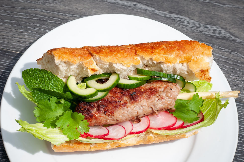 Viet Lemongrass skewers in Baguette & herbs