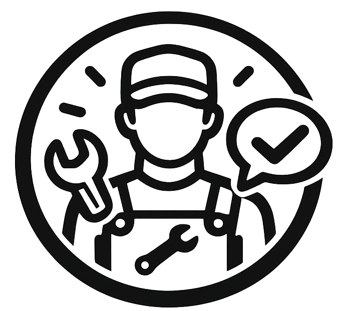 Icon of a mechanic with a wrench and check mark