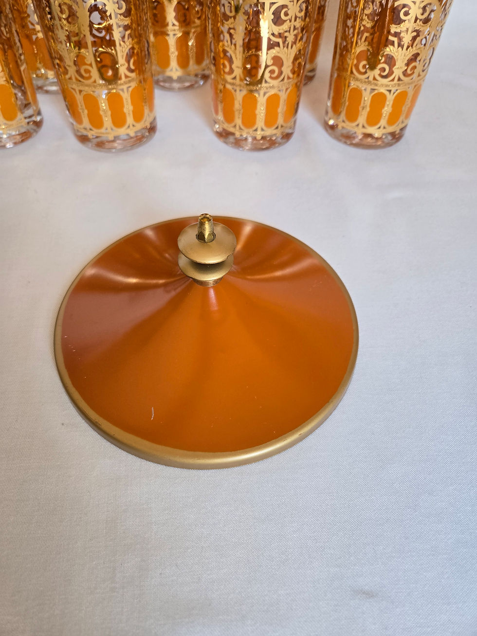 Thumbnail: Mid-century Culver Barware 22K Gold Orange Scroll