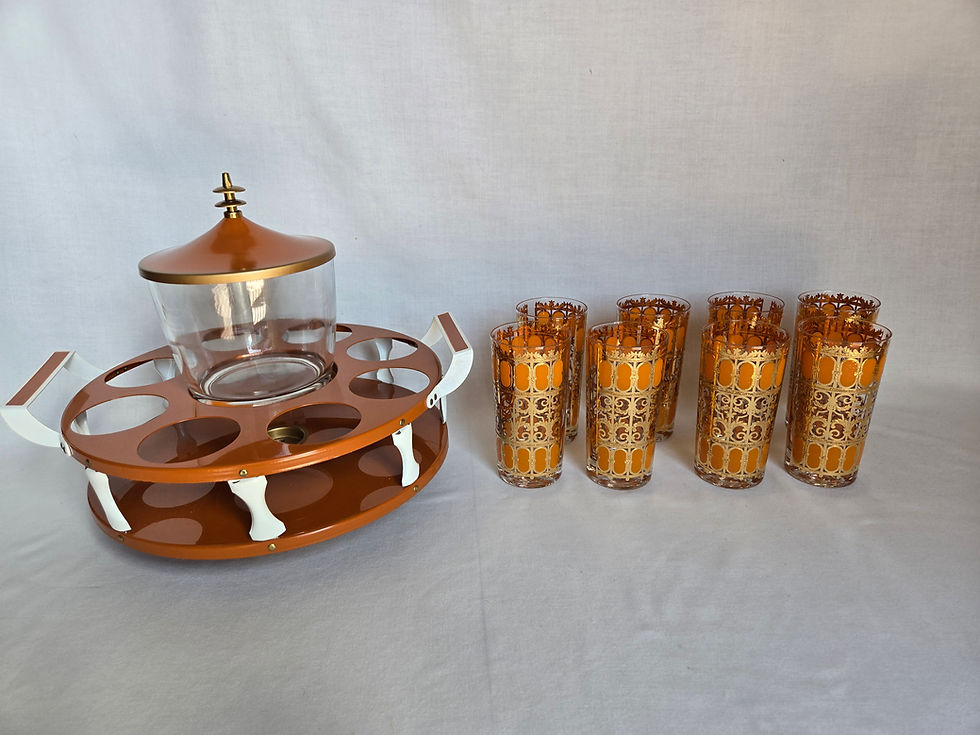 Thumbnail: Mid-century Culver Barware 22K Gold Orange Scroll