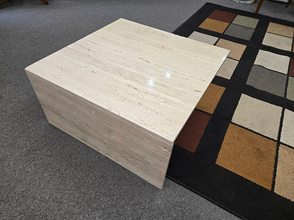 Thumbnail: Travertine Stone and Glass Coffee Table