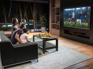 Family watching sport on television