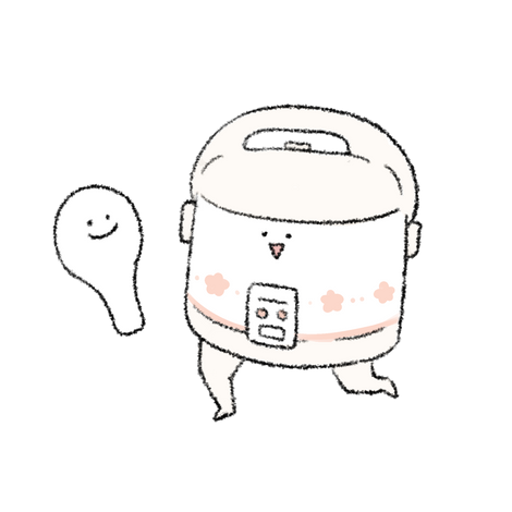Rice cooker with smiling rice paddle friend