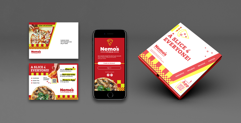 Nemo's Pizza Packaging, App and Collateral