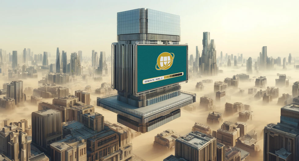 DALL·E 2024-04-25 01.43.02 - A close-up view of a rectangular floating skyscraper in a futuristic city with a billboard mock-up on the side. The skyscraper has a sleek futuristic_