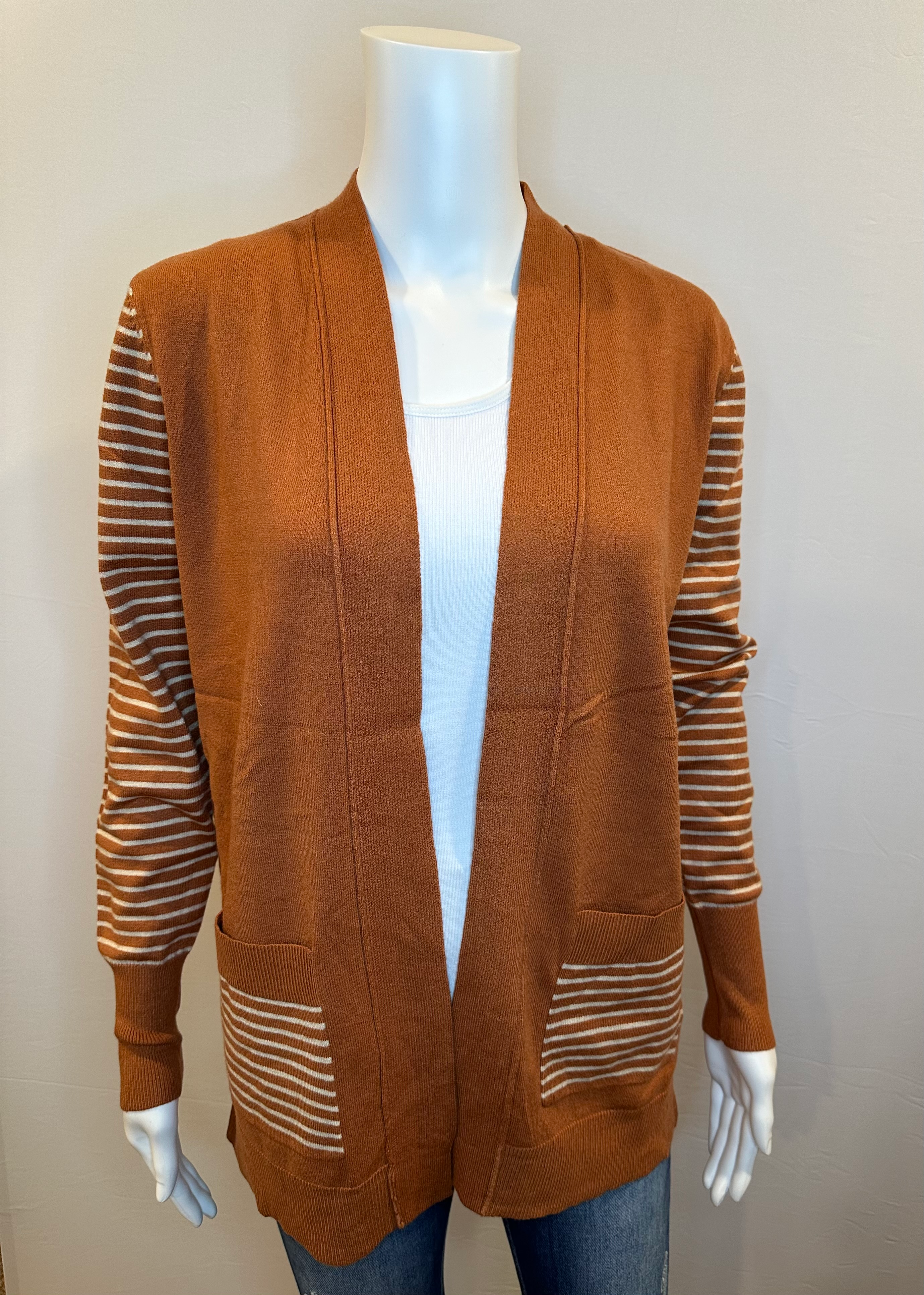 Striped Long Sleeve, Open Front Sweater Cardigan