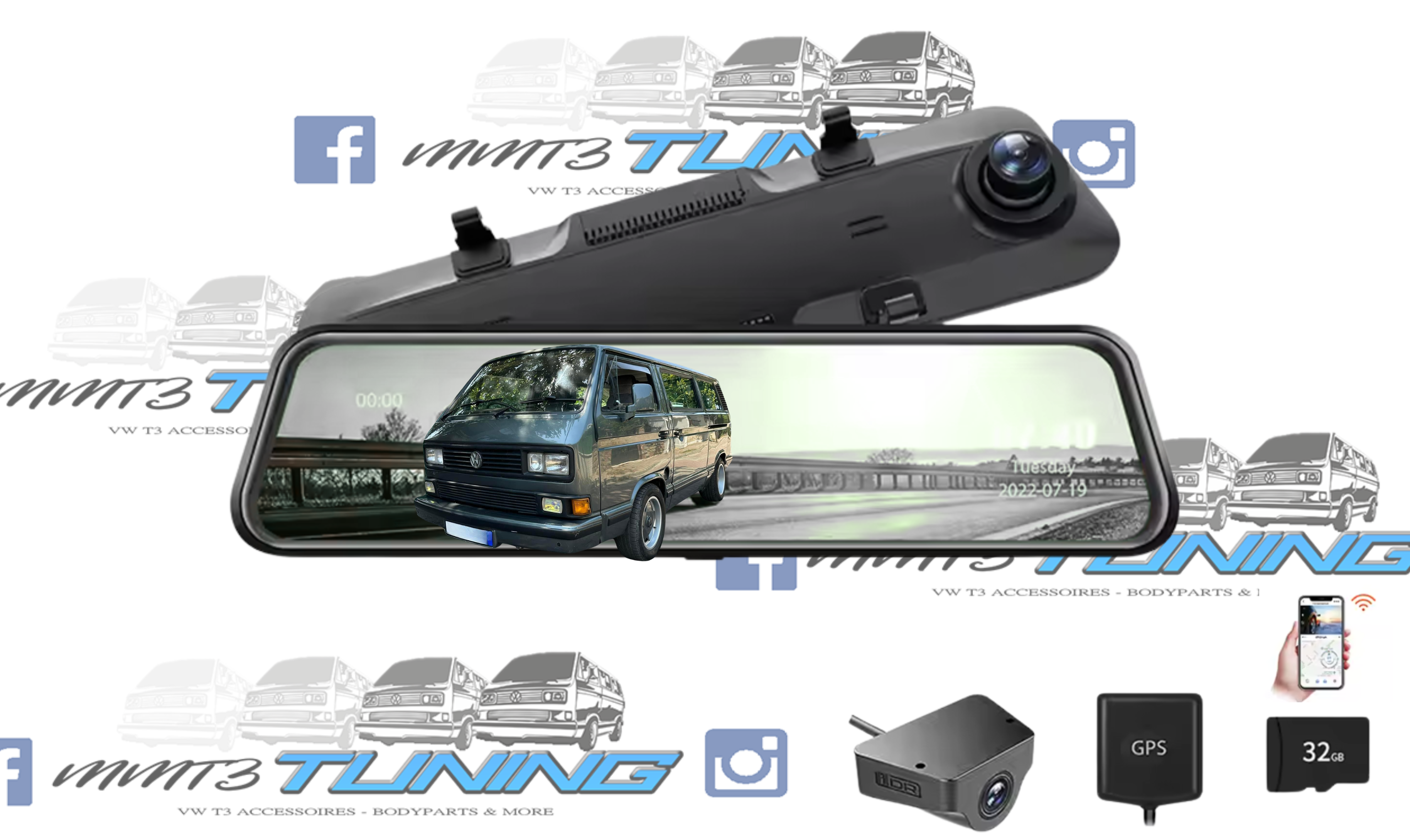 Vanagon Smart Mirror Dash Cam 12"