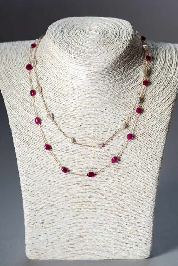 Thumbnail: Ruby on 14K Gold Chain Necklace