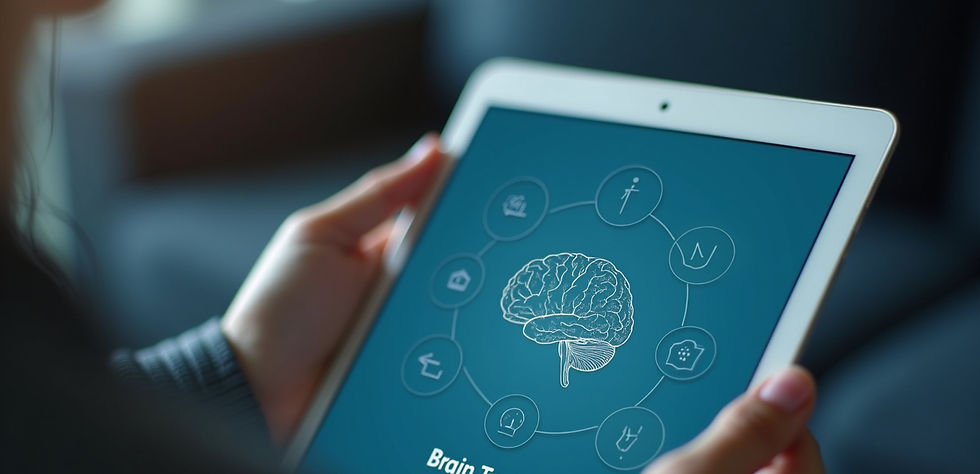 Close-up view of brain training exercises on a tablet screen
