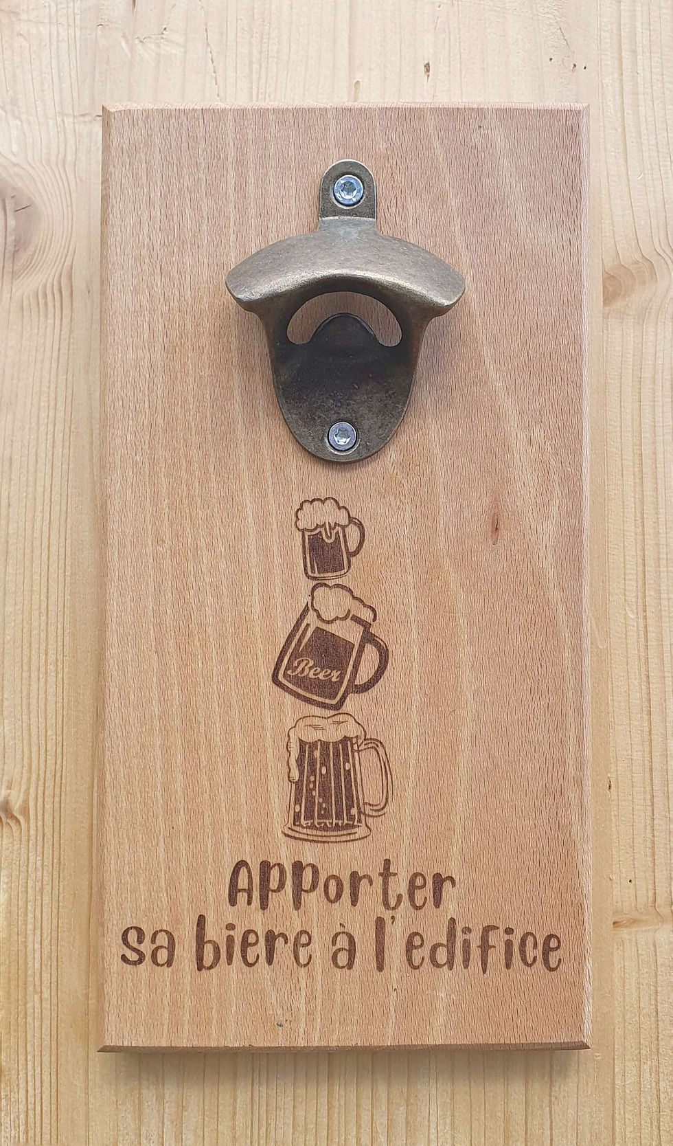 Décapsuleur à bière en bois mural aimanté humoristique #29
