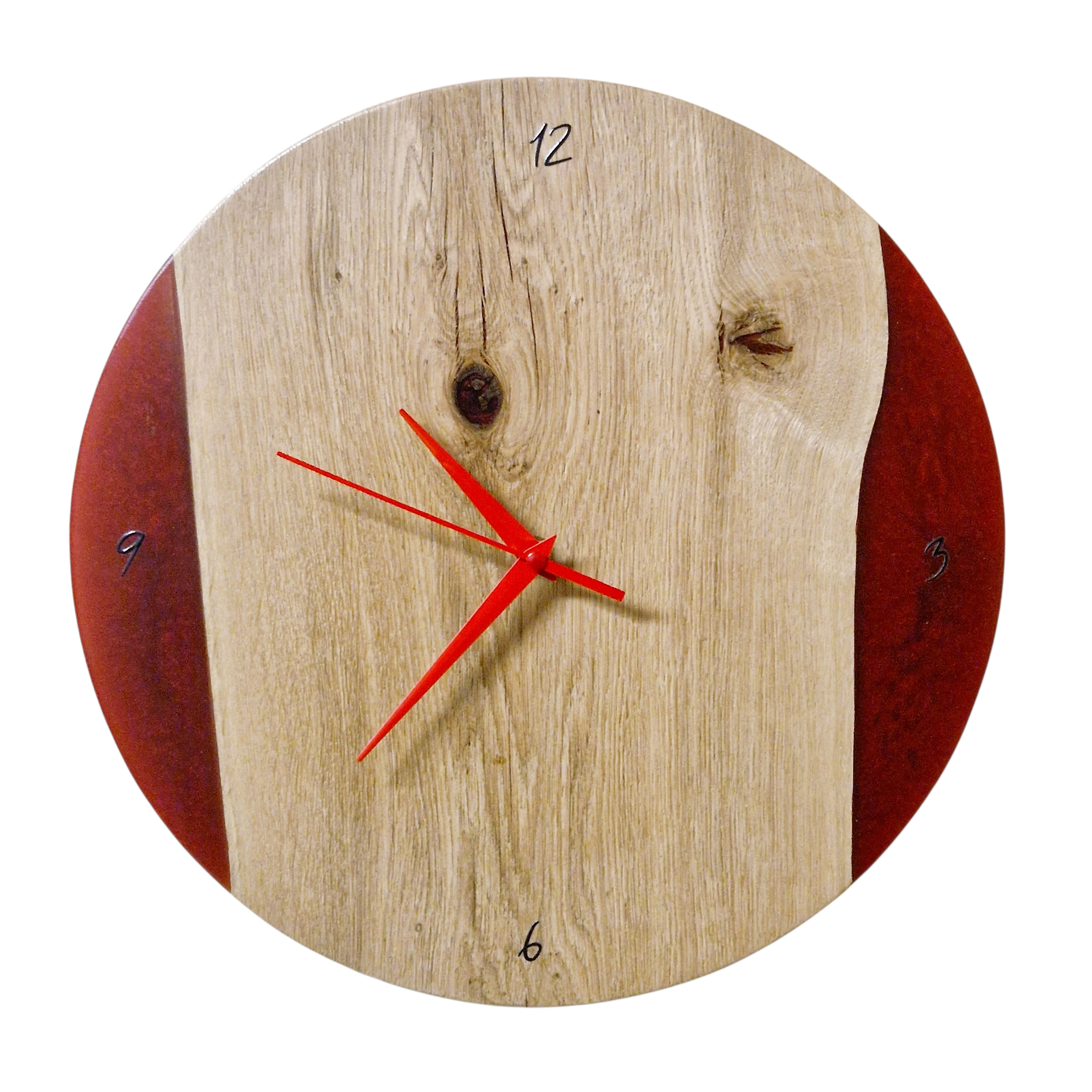 Horloge bois et résine Epoxy rouge