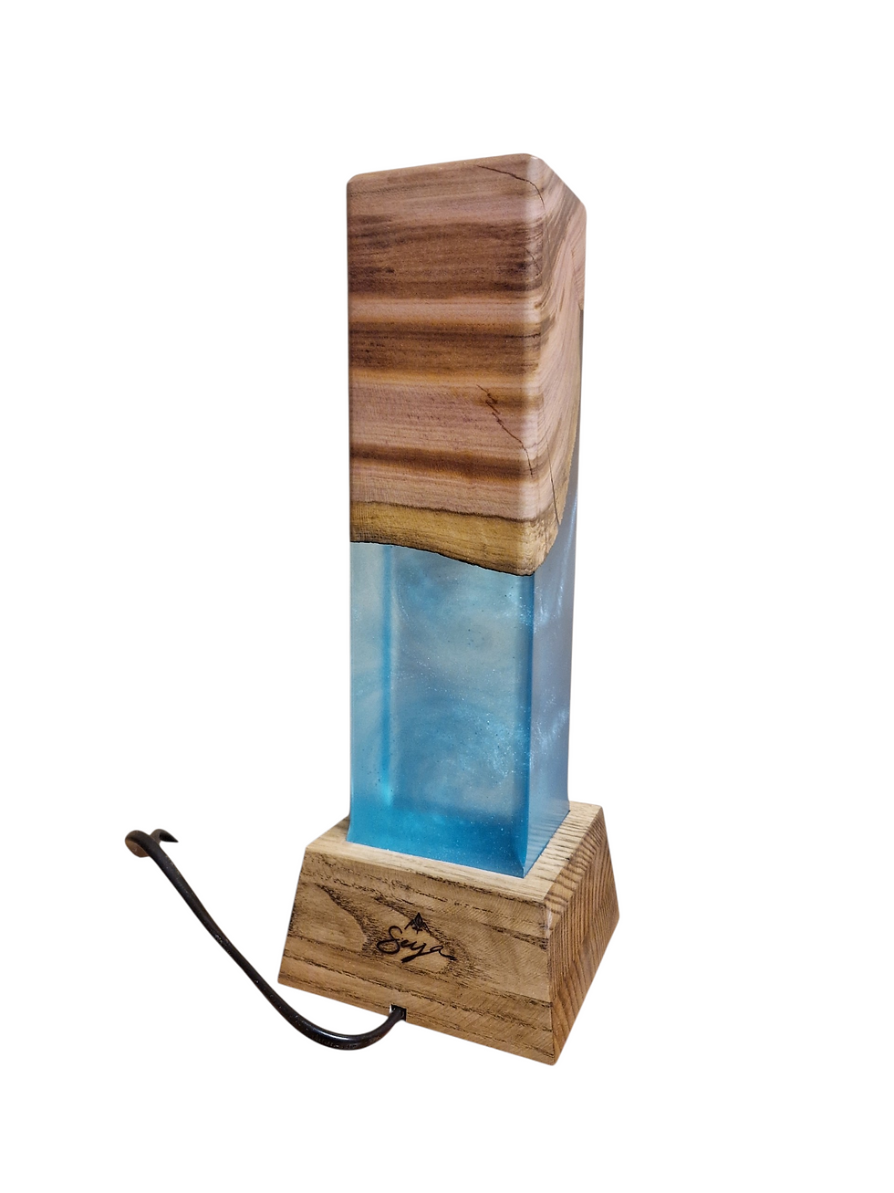 Miniature : Lampe bois et résine Epoxy bleue