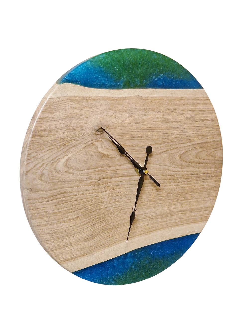 Miniature : Horloge bois et résine Epoxy bleue et verte