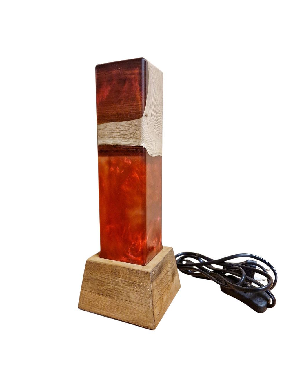 Miniature : Lampe bois et  résine Epoxy rouge