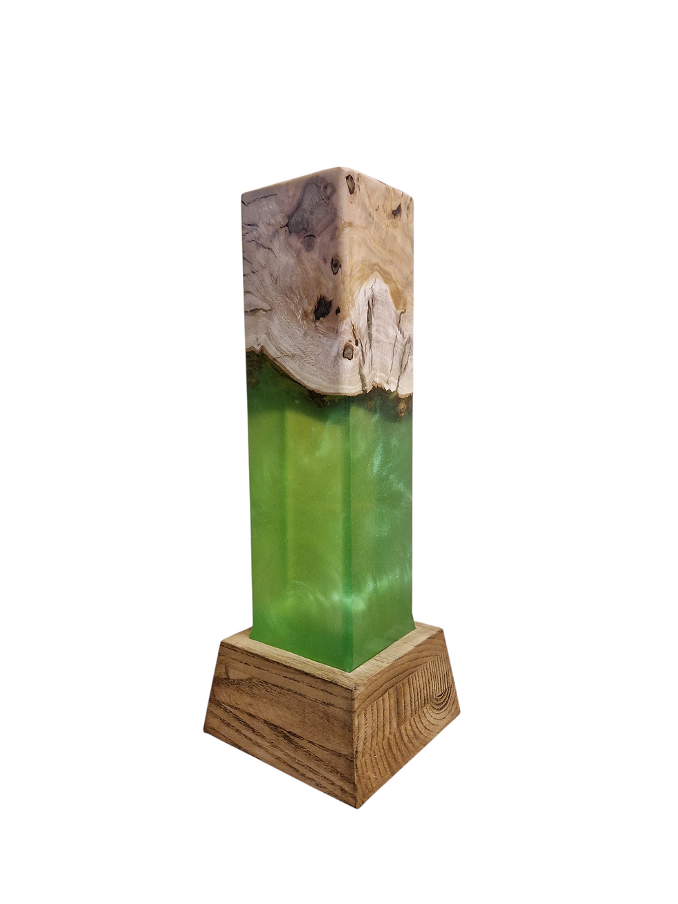 Miniature : Lampe bois et résine Epoxy verte