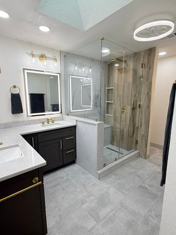 bathroom renovation walk in shower gray tile Fort Worth