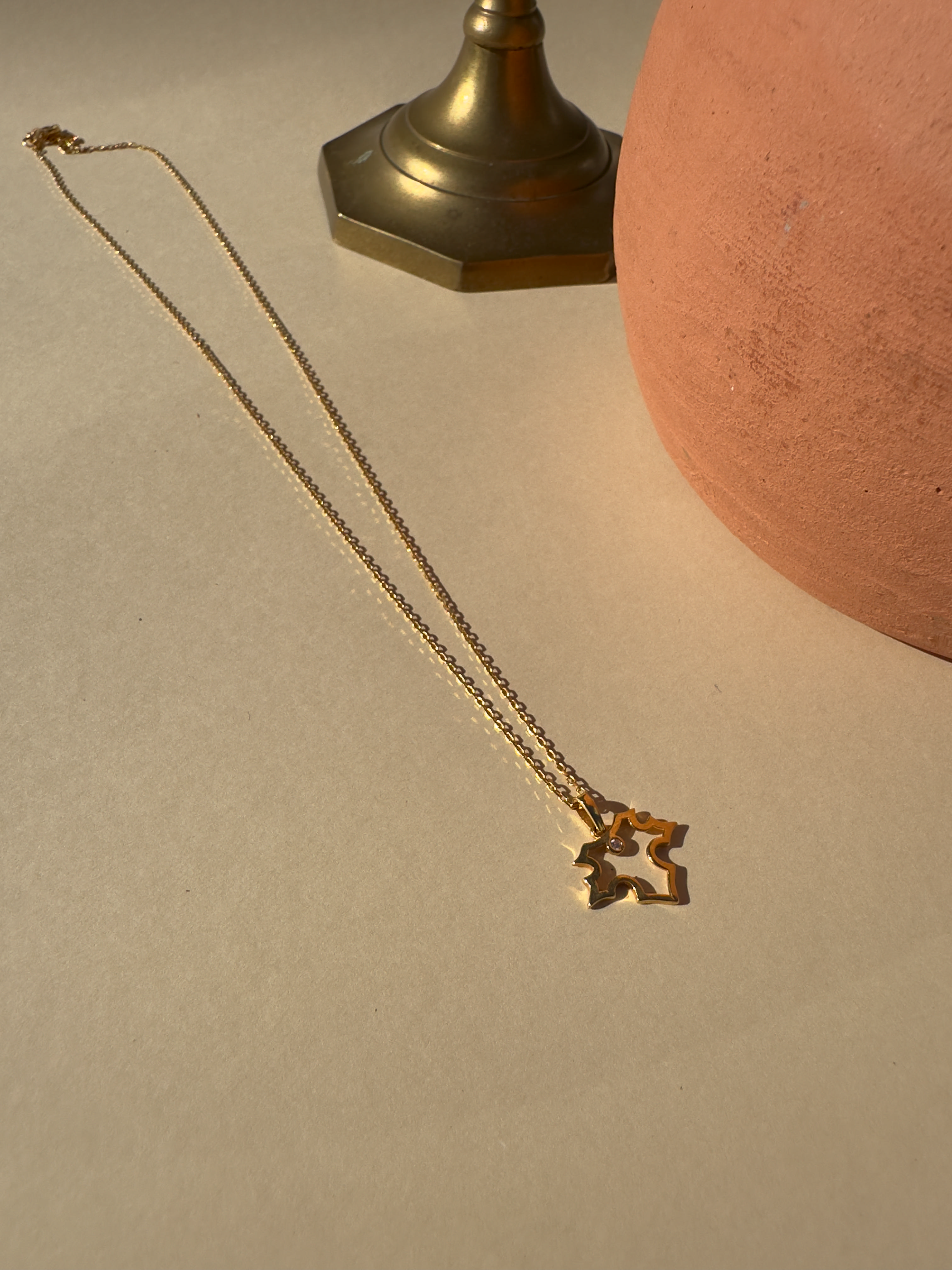Maple Leaf Pendant with Round Stone Gold Chain