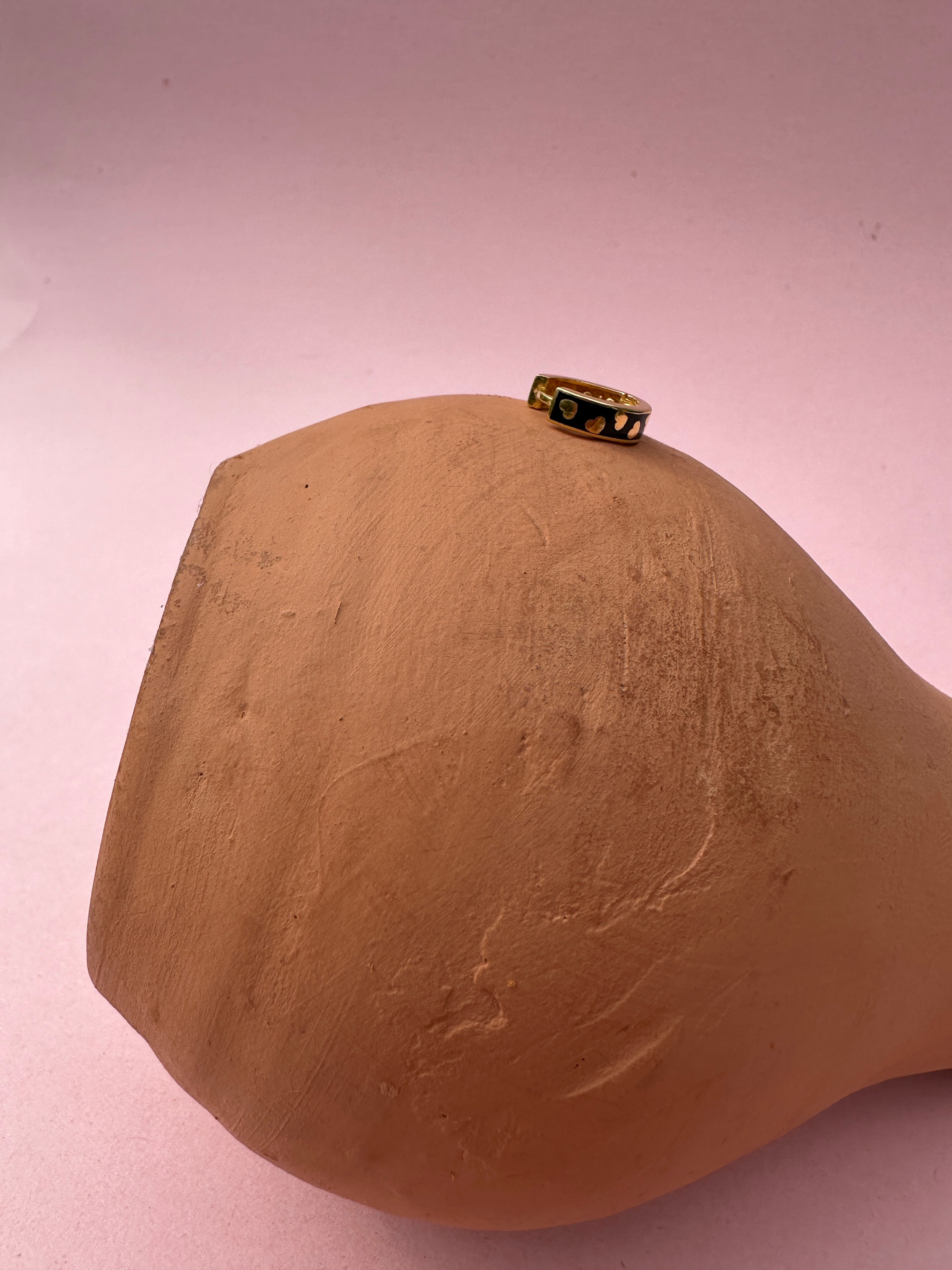 Thick Navy Heart Enamel Gold Hoop Earrings