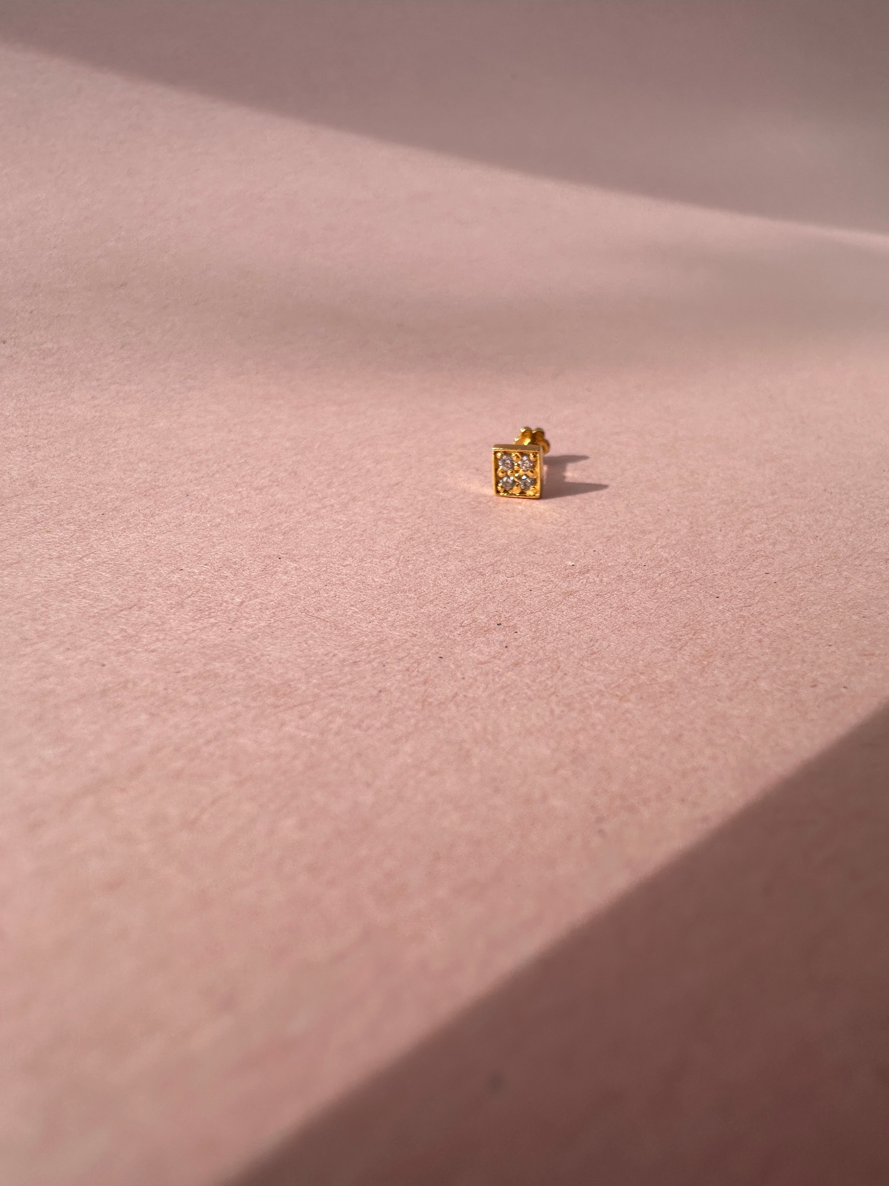 Square with Stones Gold Stud Earring