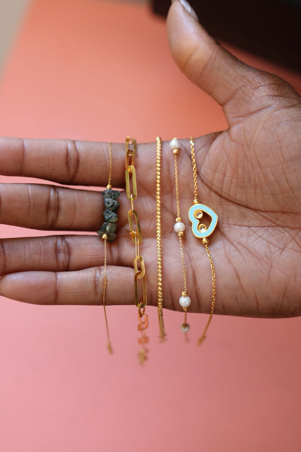 Thumbnail: Faceted Beads Gold Bracelet
