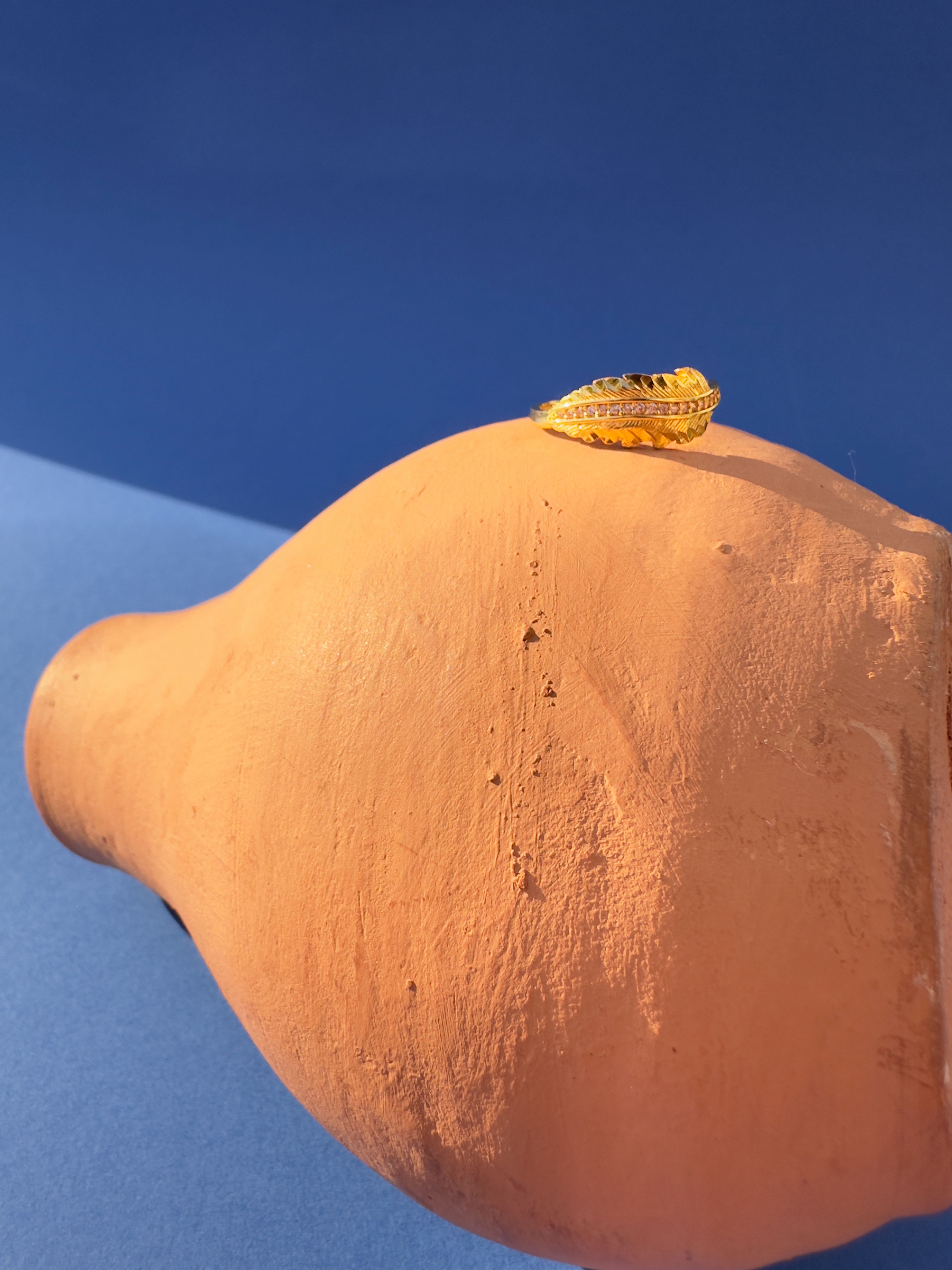 Studded Feather Gold Ring