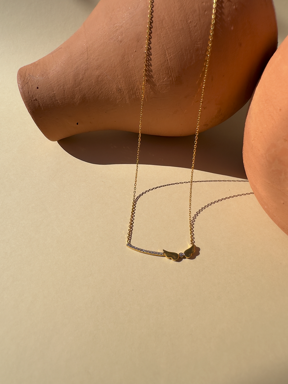 Thumbnail: Wings Gold Necklace with Stones